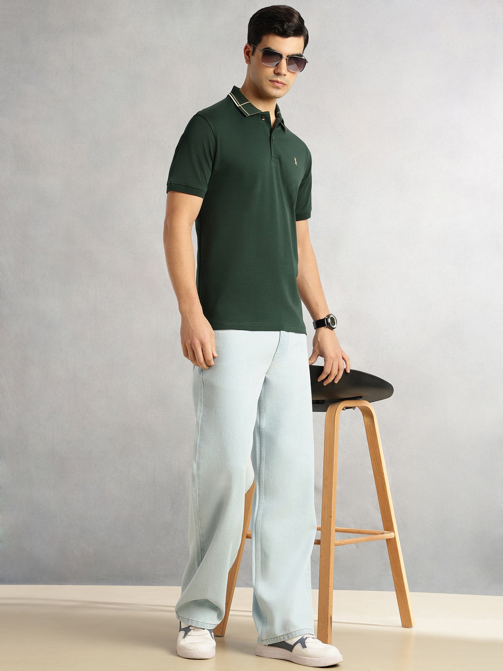 Thomas Scott Men Green Cricket Club Collection Regular Fit Short Sleeve 100% Cotton Knitted Polo Collar T-Shirt