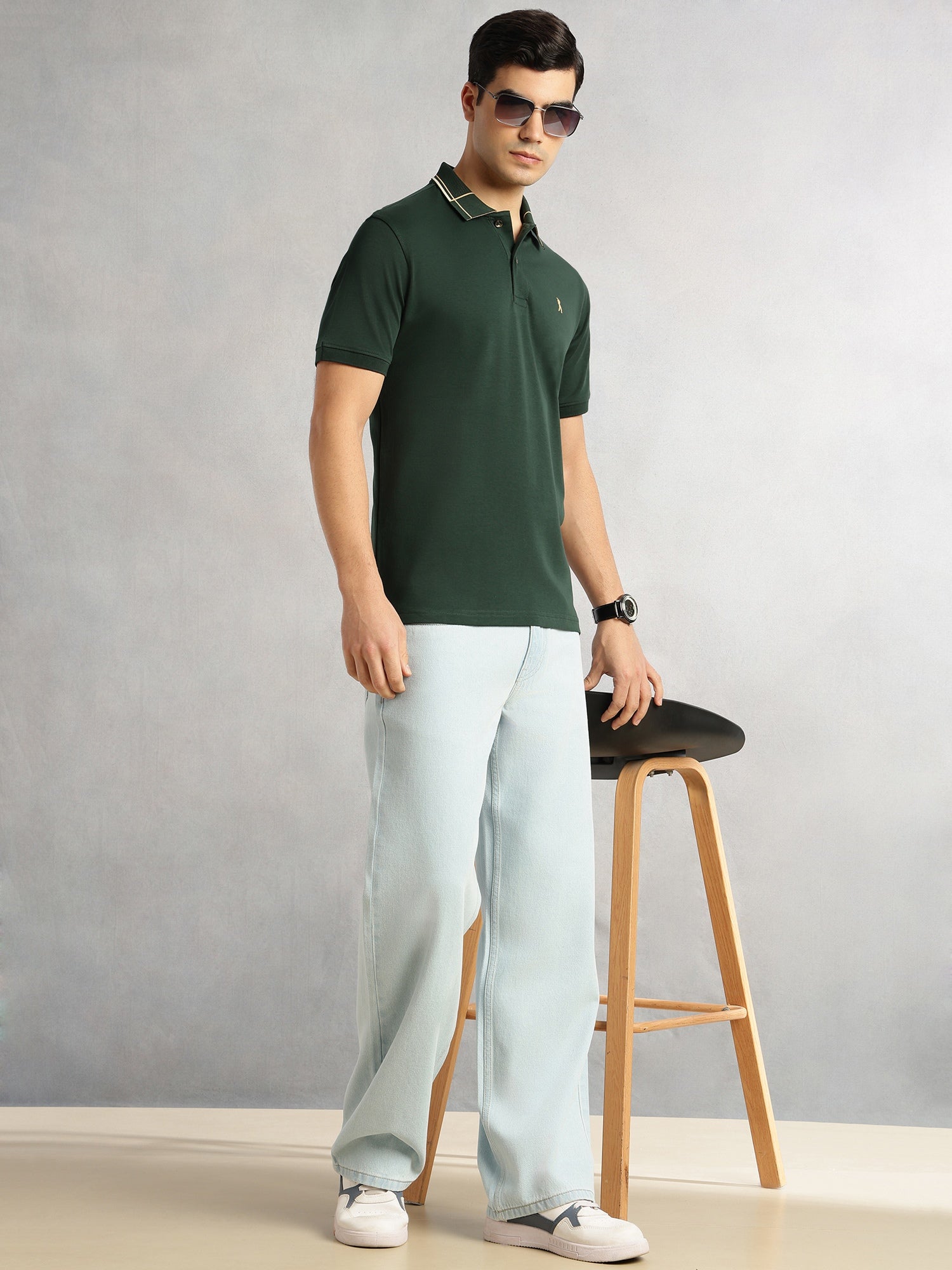 Thomas Scott Men Green Cricket Club Collection Regular Fit Short Sleeve 100% Cotton Knitted Polo Collar T-Shirt