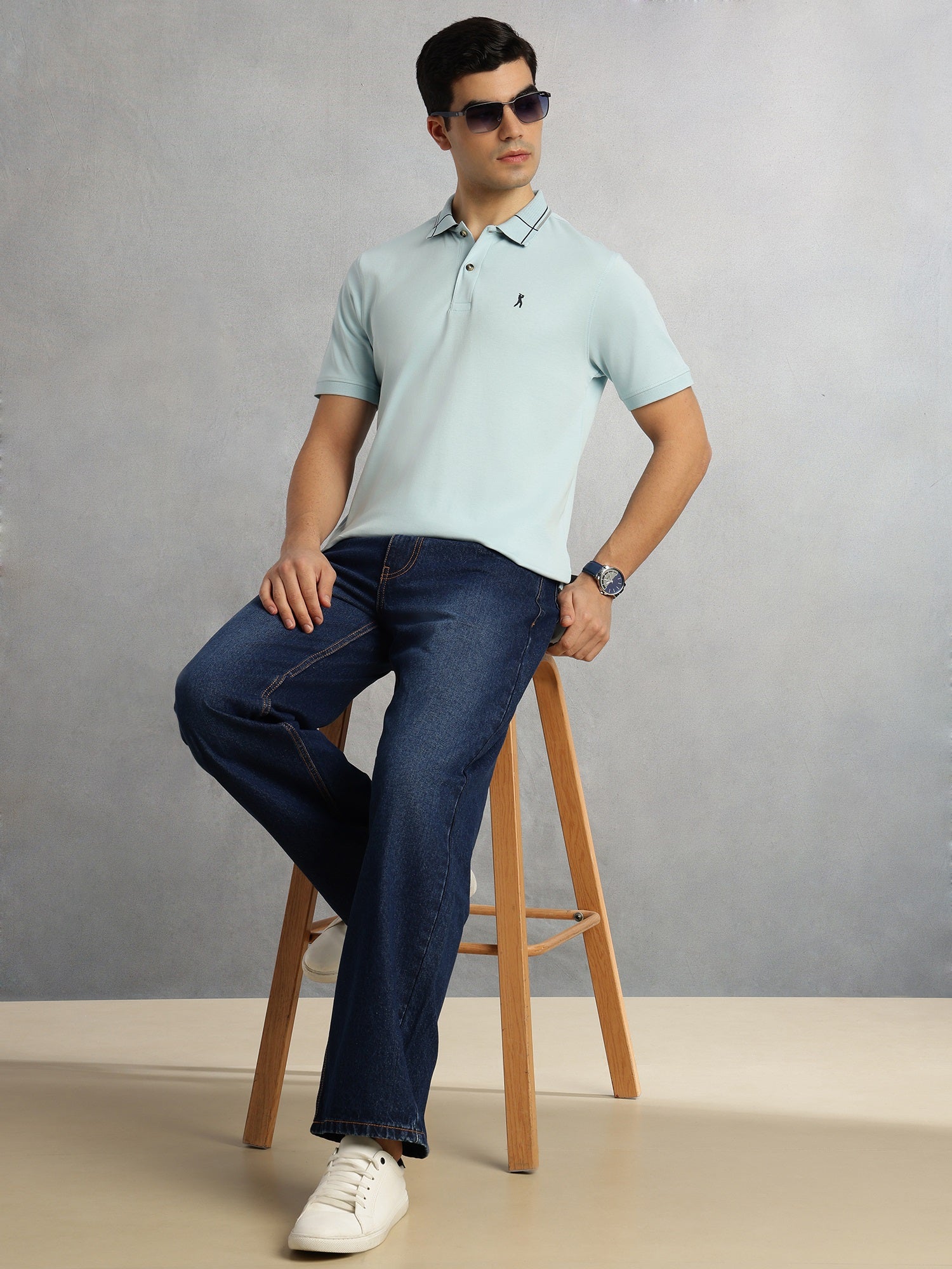 Thomas Scott Men Sky Blue Cricket Club Collection Regular Fit Short Sleeve 100% Cotton Knitted Polo Collar T-Shirt