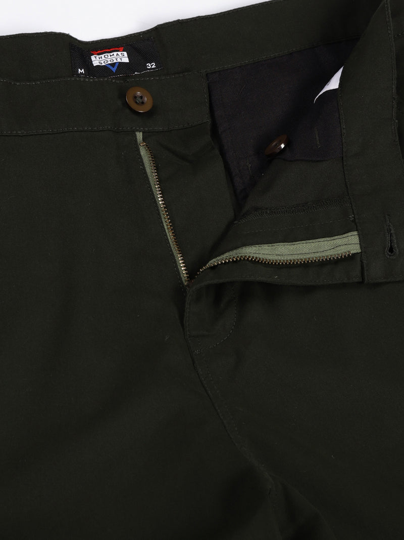 Thomas Scott Men Bottle Green Regular Fit Mid-Rise Cotton Woven Parachute Cargo Trouser