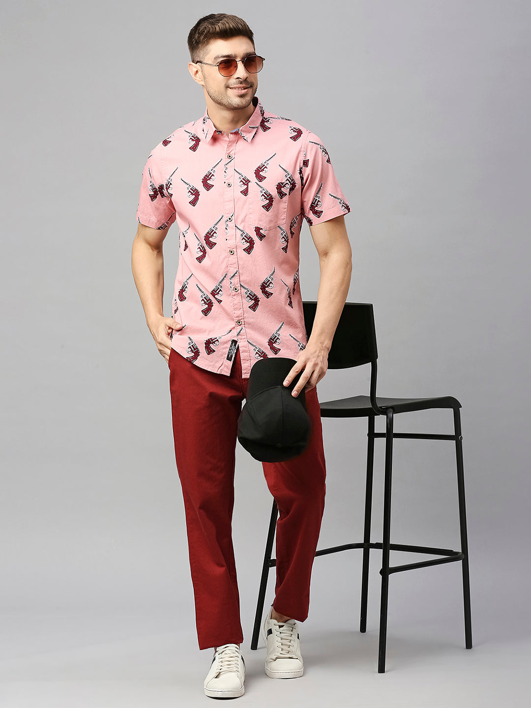 Thomas Scott Men Pink Cricket Club Collection Slim Fit Conversational Print Shirt