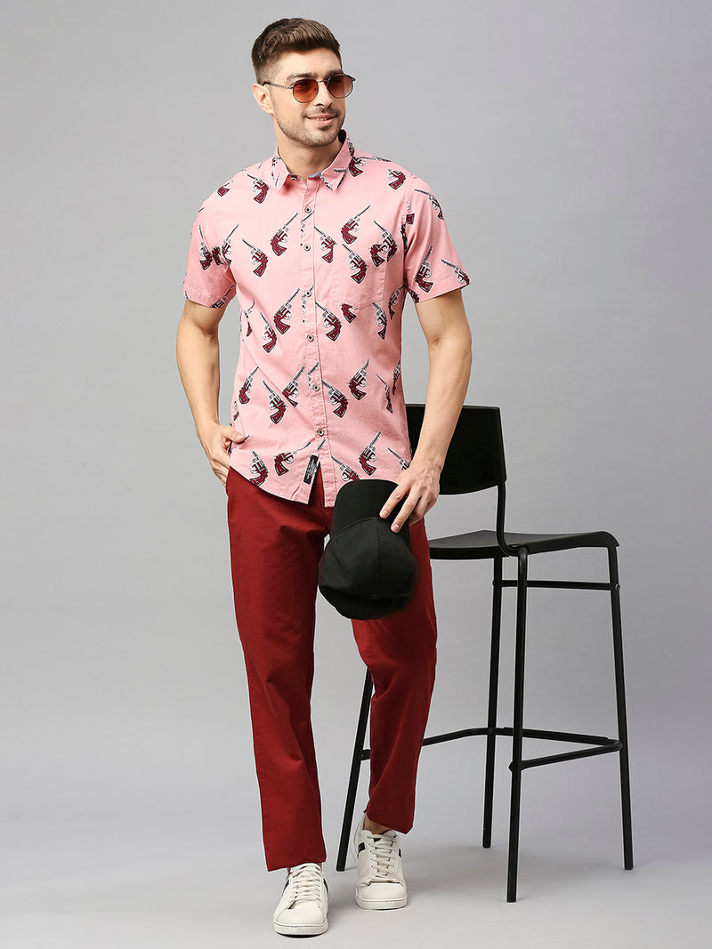 Thomas Scott Men Pink Cricket Club Collection Slim Fit Conversational Print Shirt