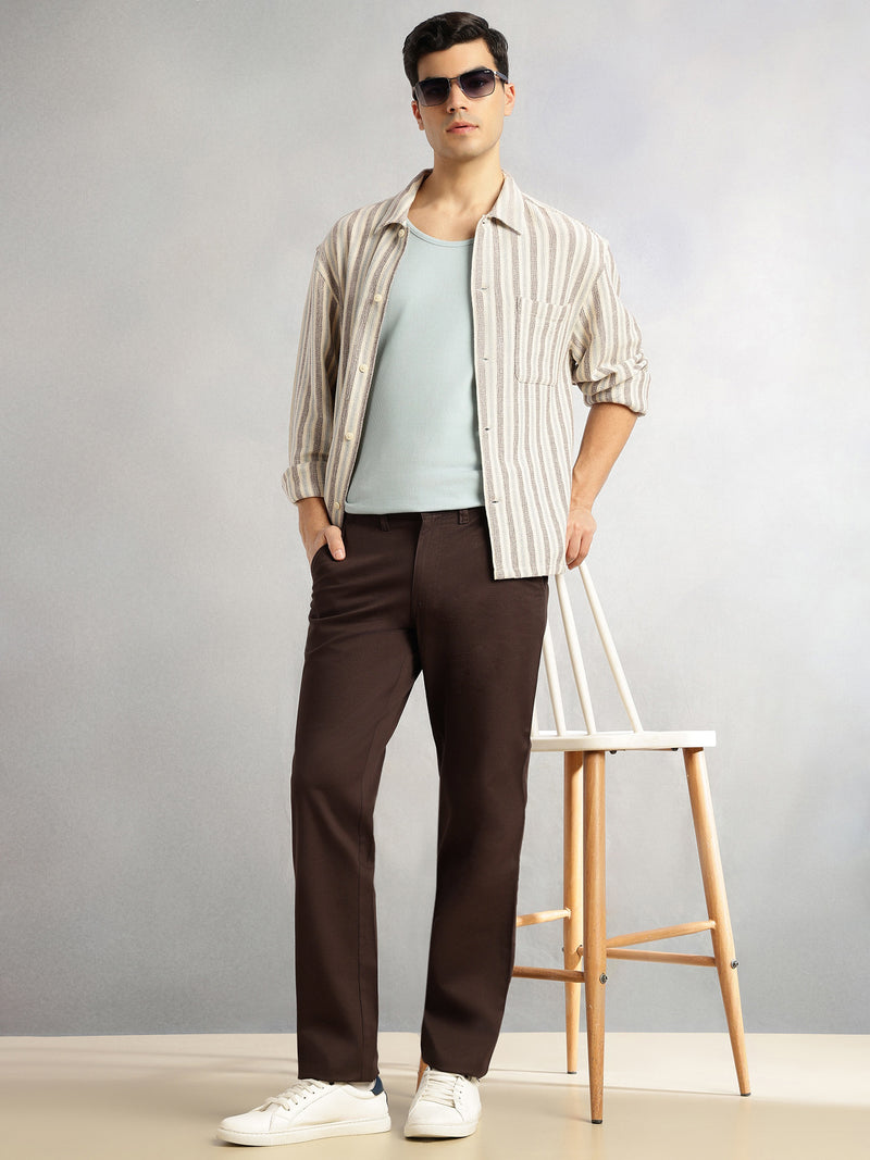 Thomas Scott Men Brown Cricket Club Collection Regular Fit Mid-Rise Solid Woven Trouser