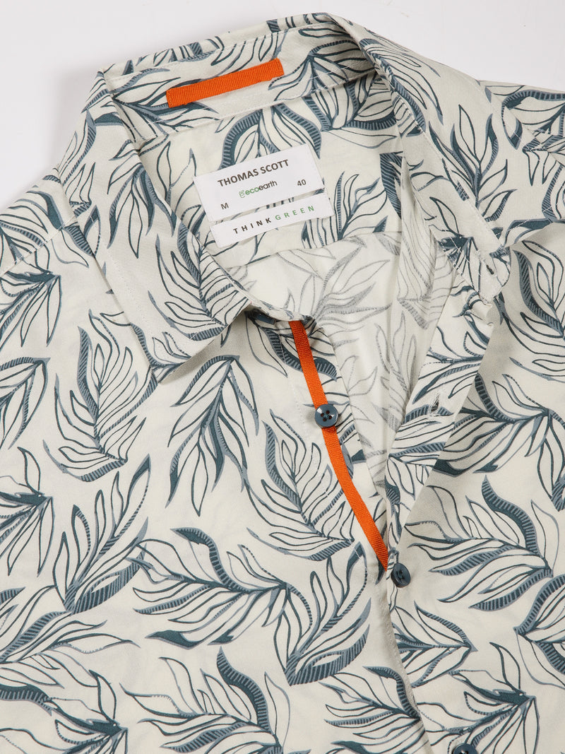Thomas Scott Men Medium Blue Regular Fit Short Sleeves Spread Collar Tropical Printed Casual Shirt