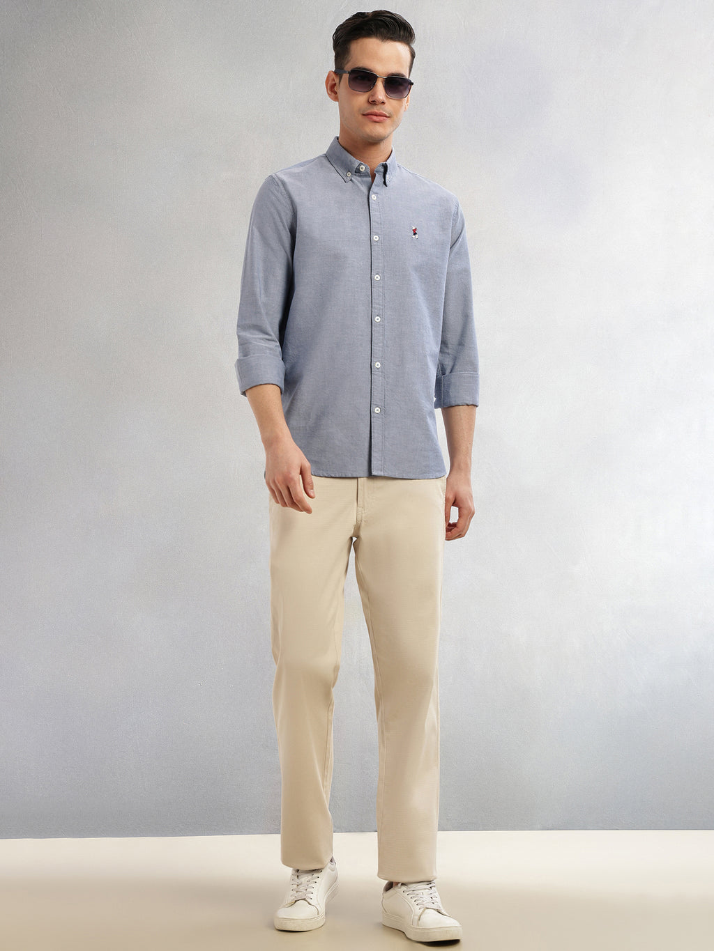 Thomas Scott Men Navy Cricket Club Collection Slim Fit Long Sleeves Button-Down Collar Solid Casual Shirt