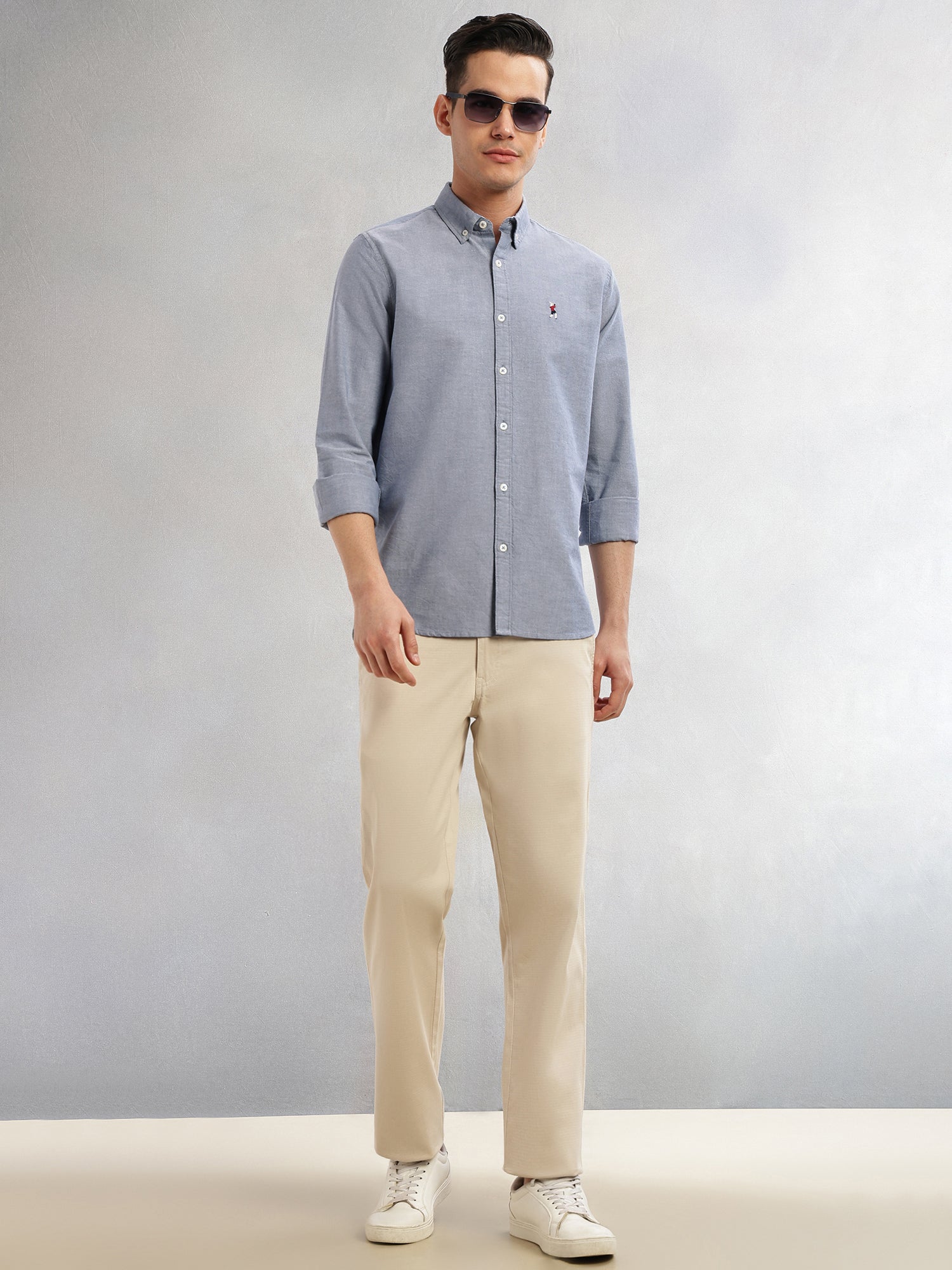 Thomas Scott Men Navy Cricket Club Collection Slim Fit Long Sleeves Button-Down Collar Solid Casual Shirt