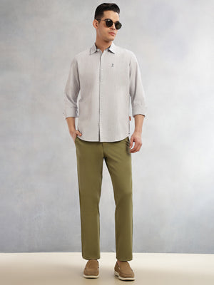 Thomas Scott Men Grey Cricket Club Collection Slim Fit Long Sleeves Spread Collar Pinstripe Cotton Linen Casual Shirt