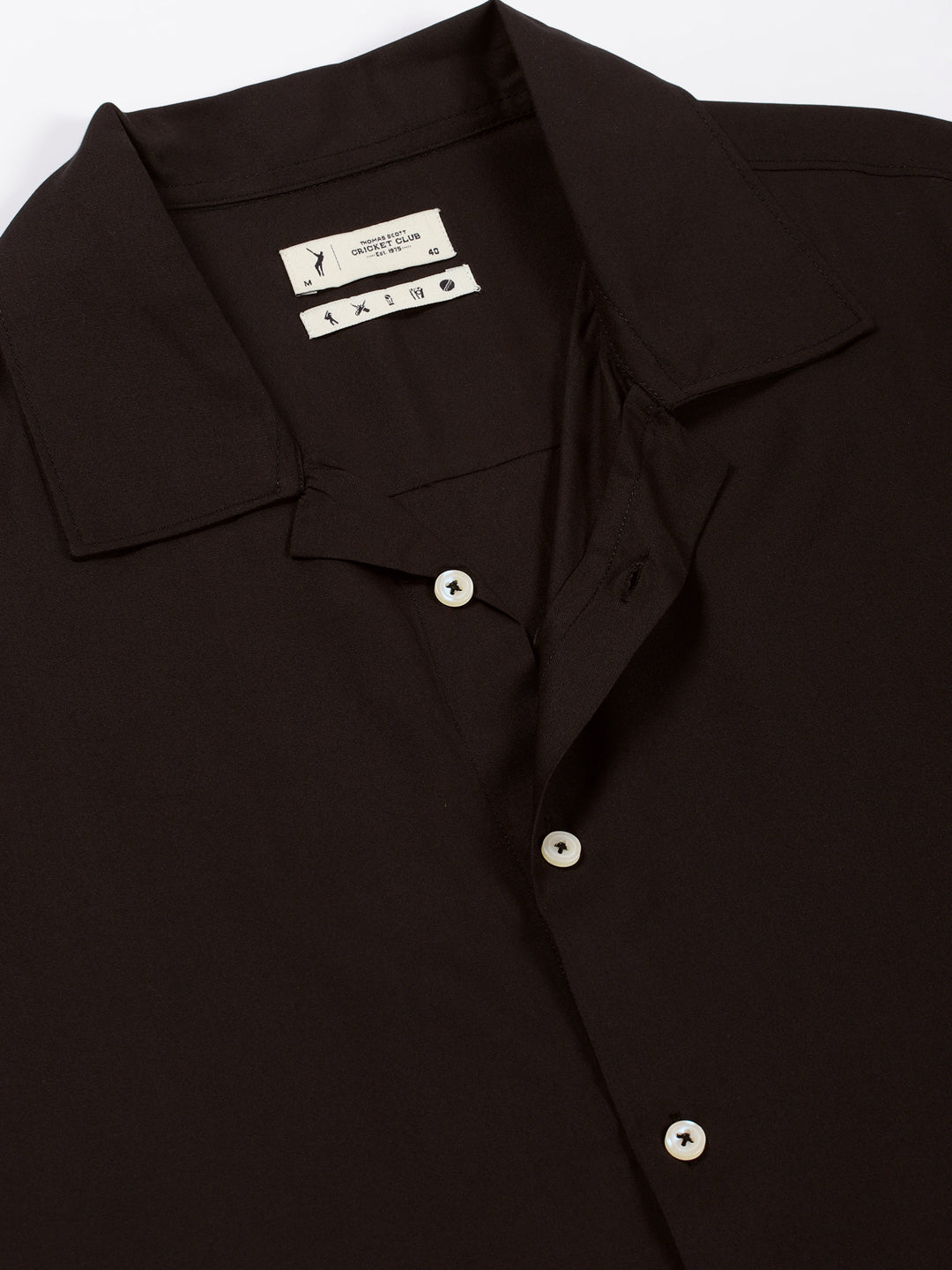 Black Short Sleeves Oversized Fit Solid Cuban Collar Viscose Casual Shirt