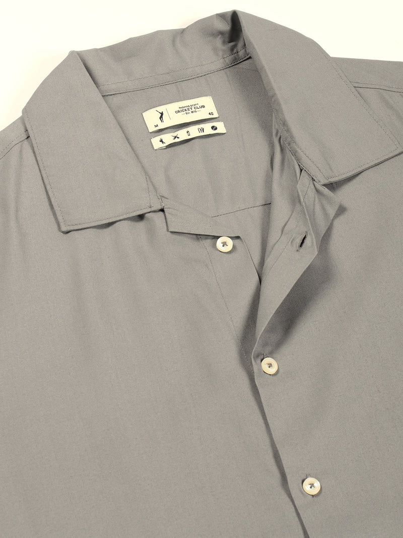 Thomas Scott Men Grey Short Sleeves Oversized Fit Solid Cuban Collar Viscose Casual Shirt