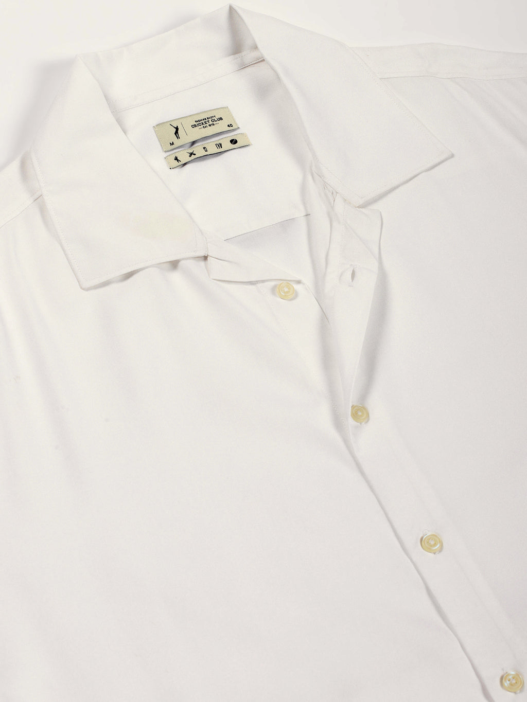 Thomas Scott Men White Short Sleeves Oversized Fit Solid Cuban Collar Viscose Casual Shirt