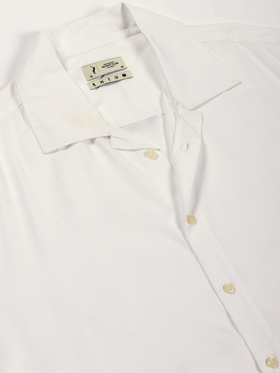 Thomas Scott Men White Short Sleeves Oversized Fit Solid Cuban Collar Viscose Casual Shirt