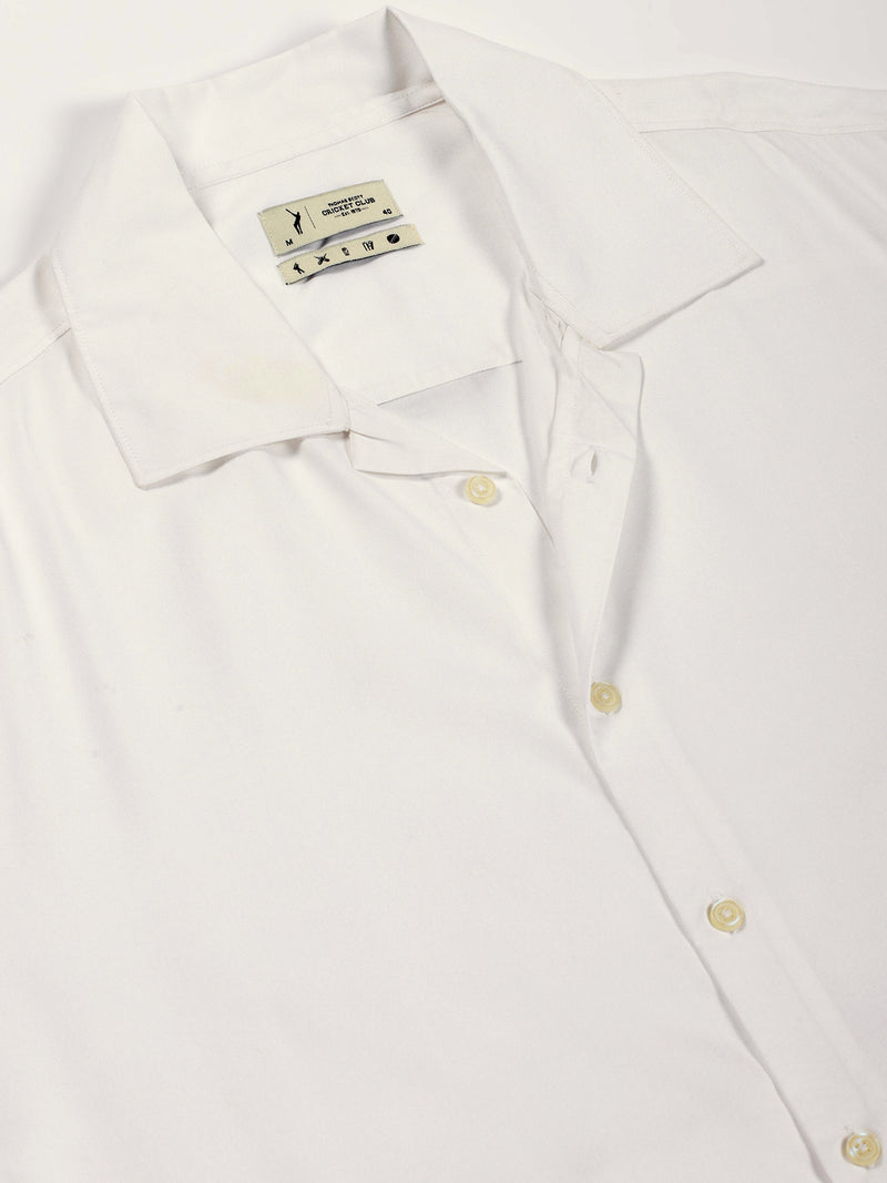 Thomas Scott Men White Short Sleeves Oversized Fit Solid Cuban Collar Viscose Casual Shirt