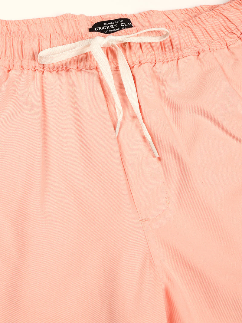 Thomas Scott Men Peach Regular Fit Mid-Rise 3 Pockets Solid Cotton Woven Joggers