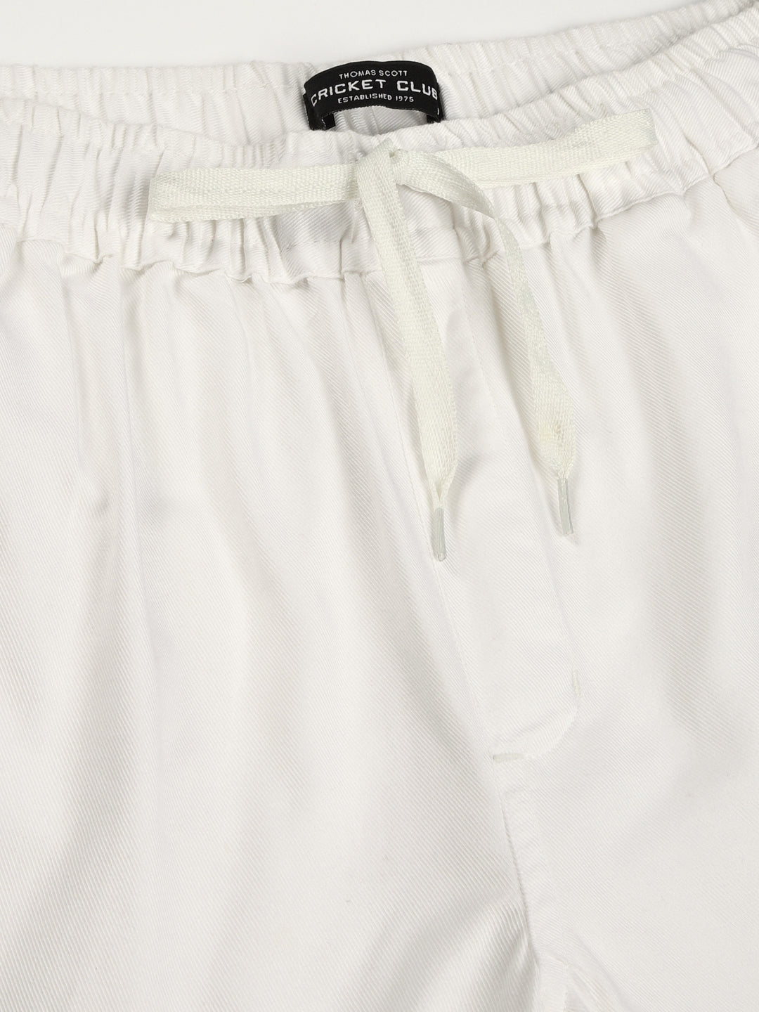 Thomas Scott Men White Regular Fit Mid-Rise 3 Pockets Solid Cotton Woven Joggers
