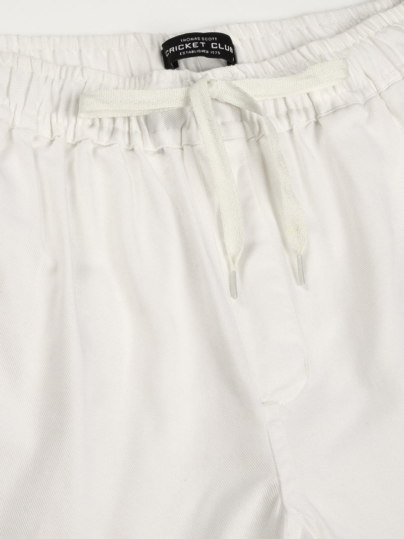 Thomas Scott Men White Regular Fit Mid-Rise 3 Pockets Solid Cotton Woven Joggers