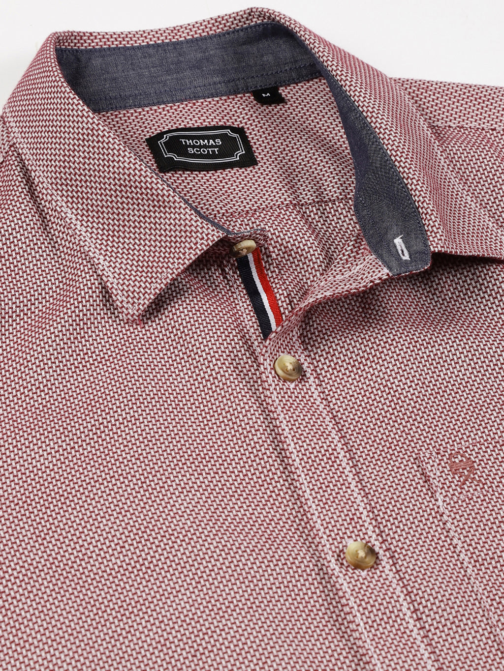 Thomas Scott Men Maroon Slim Fit Long Sleeves Spread Collar Graphic Checks Cotton Casual Shirt