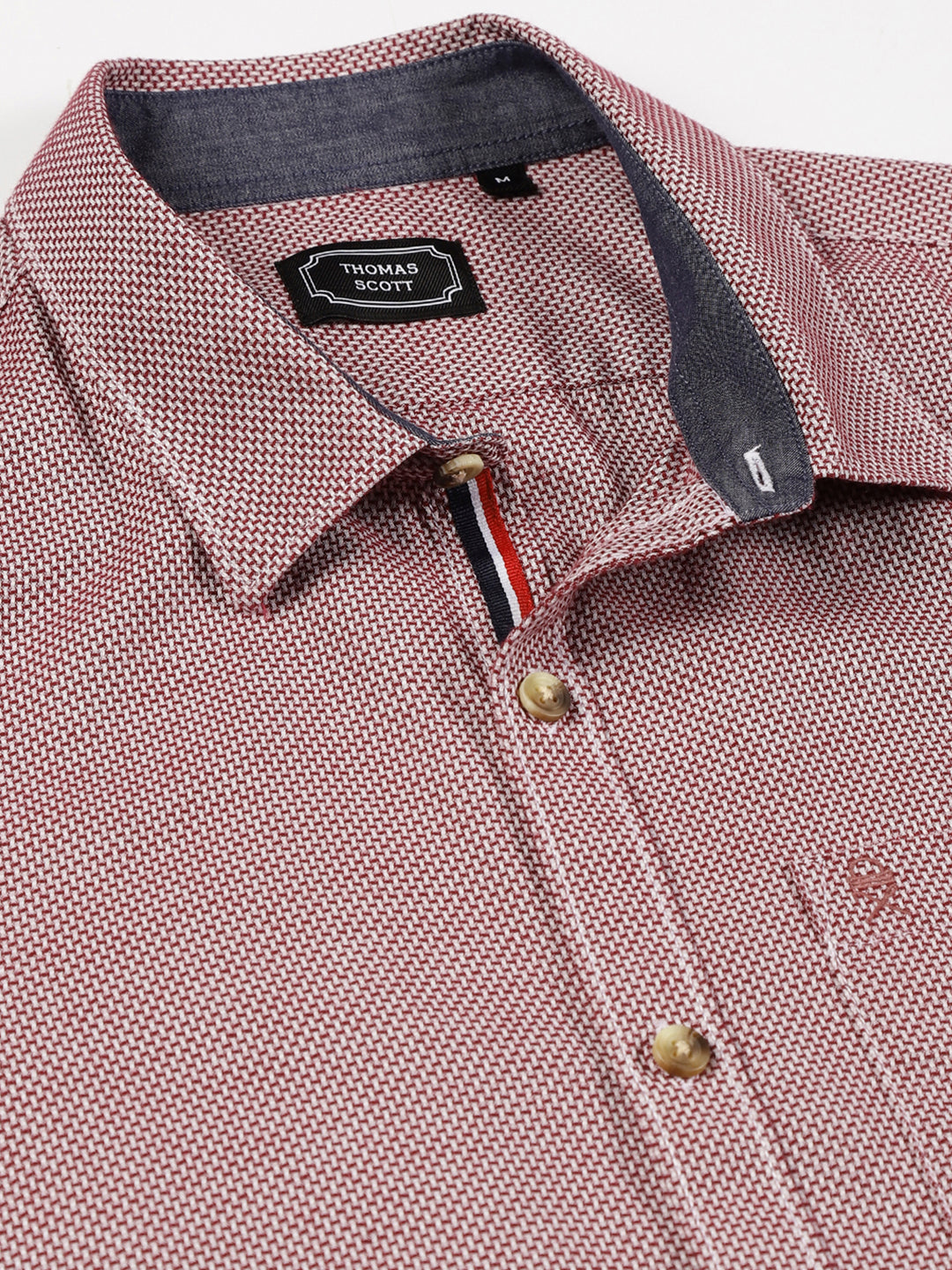 Thomas Scott Men Maroon Slim Fit Long Sleeves Spread Collar Graphic Checks Cotton Casual Shirt