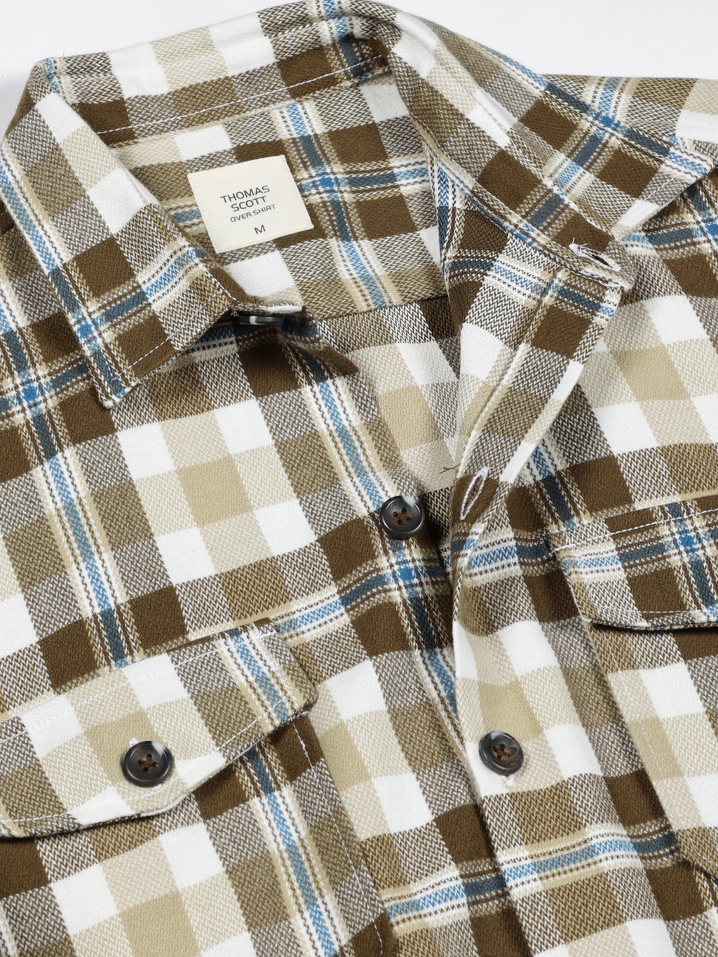 Thomas Scott Men Beige Regular Fit Long Sleeves Spread Collar Tartan Checks Casual Shacket