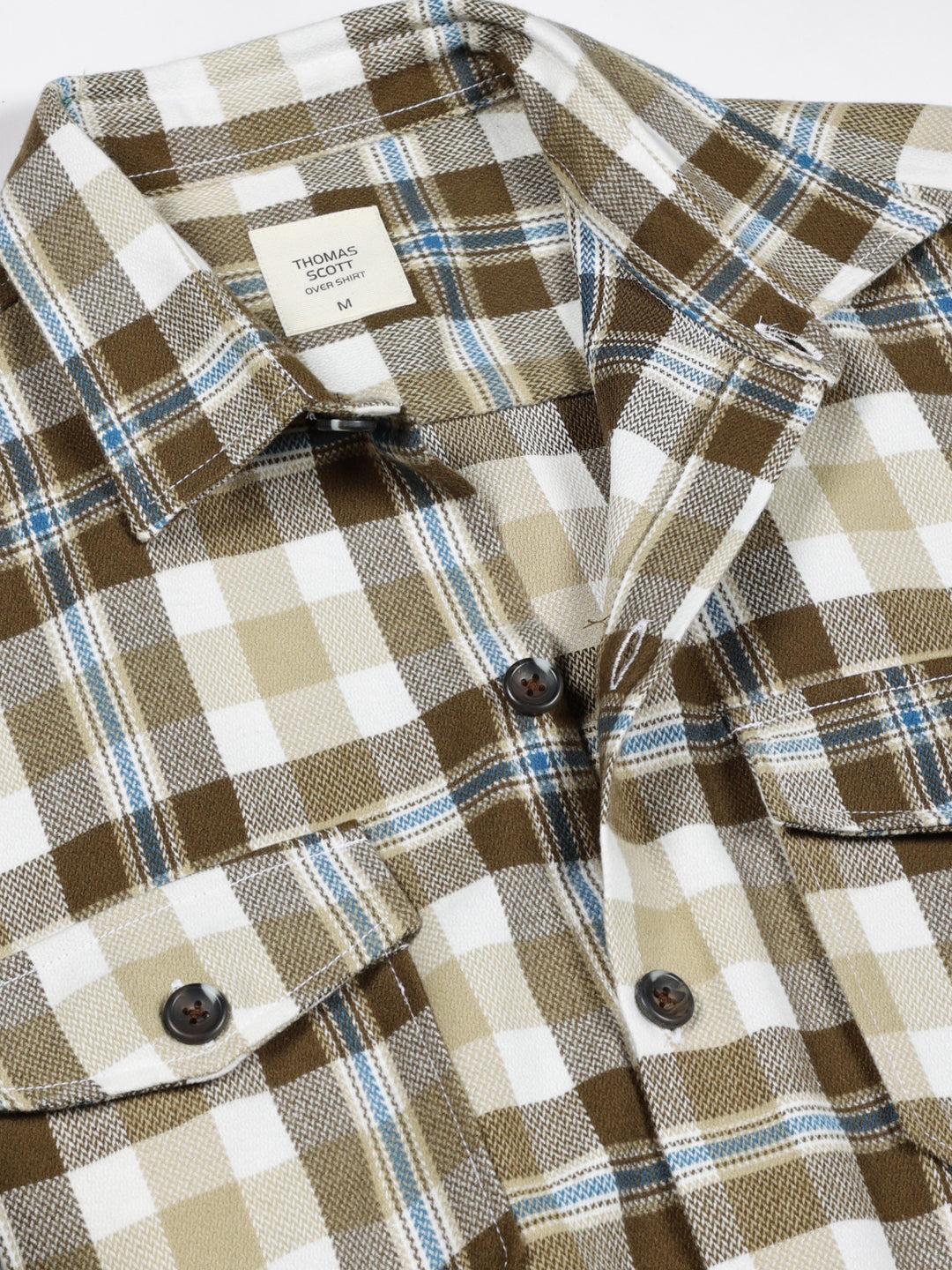 Thomas Scott Men Beige Regular Fit Long Sleeves Spread Collar Tartan Checks Casual Shacket