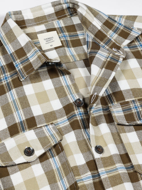 Thomas Scott Men Beige Regular Fit Long Sleeves Spread Collar Tartan Checks Casual Shacket