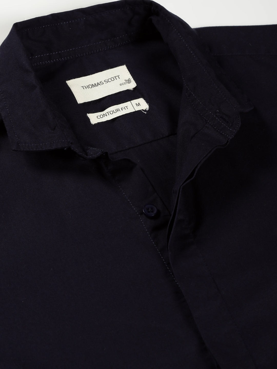 Thomas Scott Men Navy Slim Fit Long Sleeves Spread Collar Solid Casual Shirt
