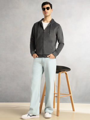 Thomas Scott Men Grey Regular Fit Long Sleeves Kangaroo Pocket Polyester Hoodie Sweatshirt
