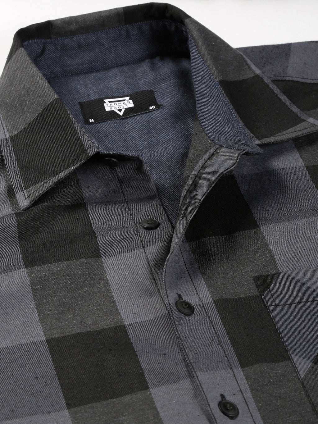 Thomas Scott Men Grey Oversized Long Sleeves Spread Collar Buffalo Checks Knitted Casual Shacket