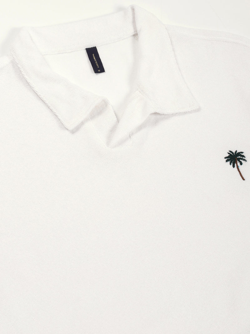 Thomas Scott Men White Relaxed Fit Short Sleeves Solid Polo Collar Knitted T-Shirt