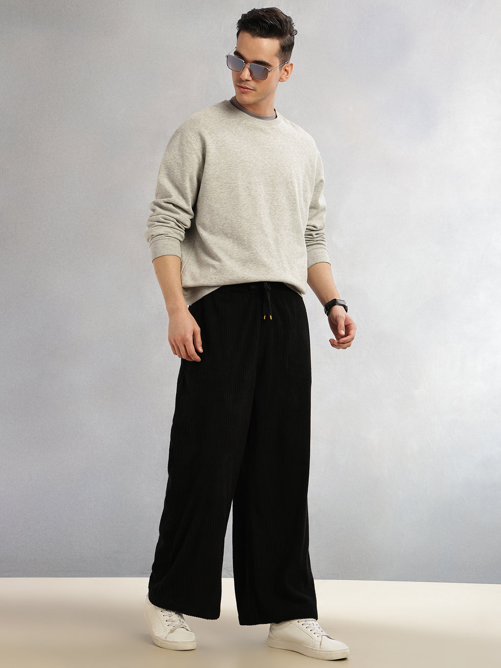 Thomas Scott Men Black Cricket Club Collection Regular Fit Textured Corduroy Trousers