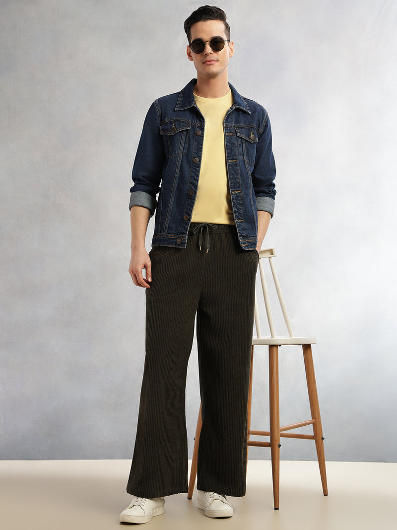 Thomas Scott Men Olive Cricket Club Collection Regular Fit Textured Corduroy Trousers