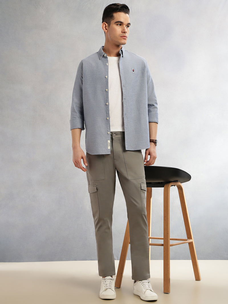 Thomas Scott Men Grey Cricket Club Collection Relaxed Fit Cotton Solid Woven Cargo Trouser