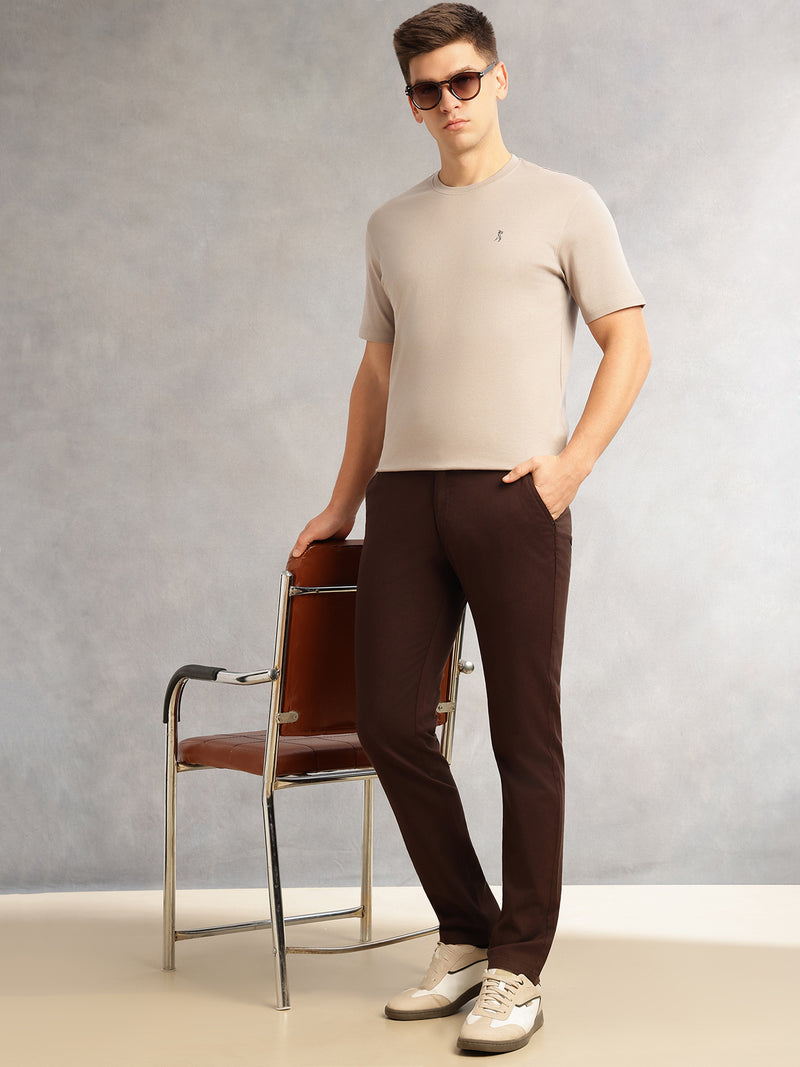 Thomas Scott Men Brown Cricket Club Collection Regular Fit Mid-Rise Solid 4 Pockets Woven Chinos Trouser