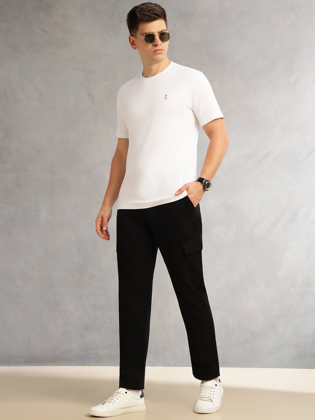 Thomas Scott Men White Cricket Club Collection Regular Fit Short Sleeves Round Neck Solid 100% Cotton Knitted Tshirt