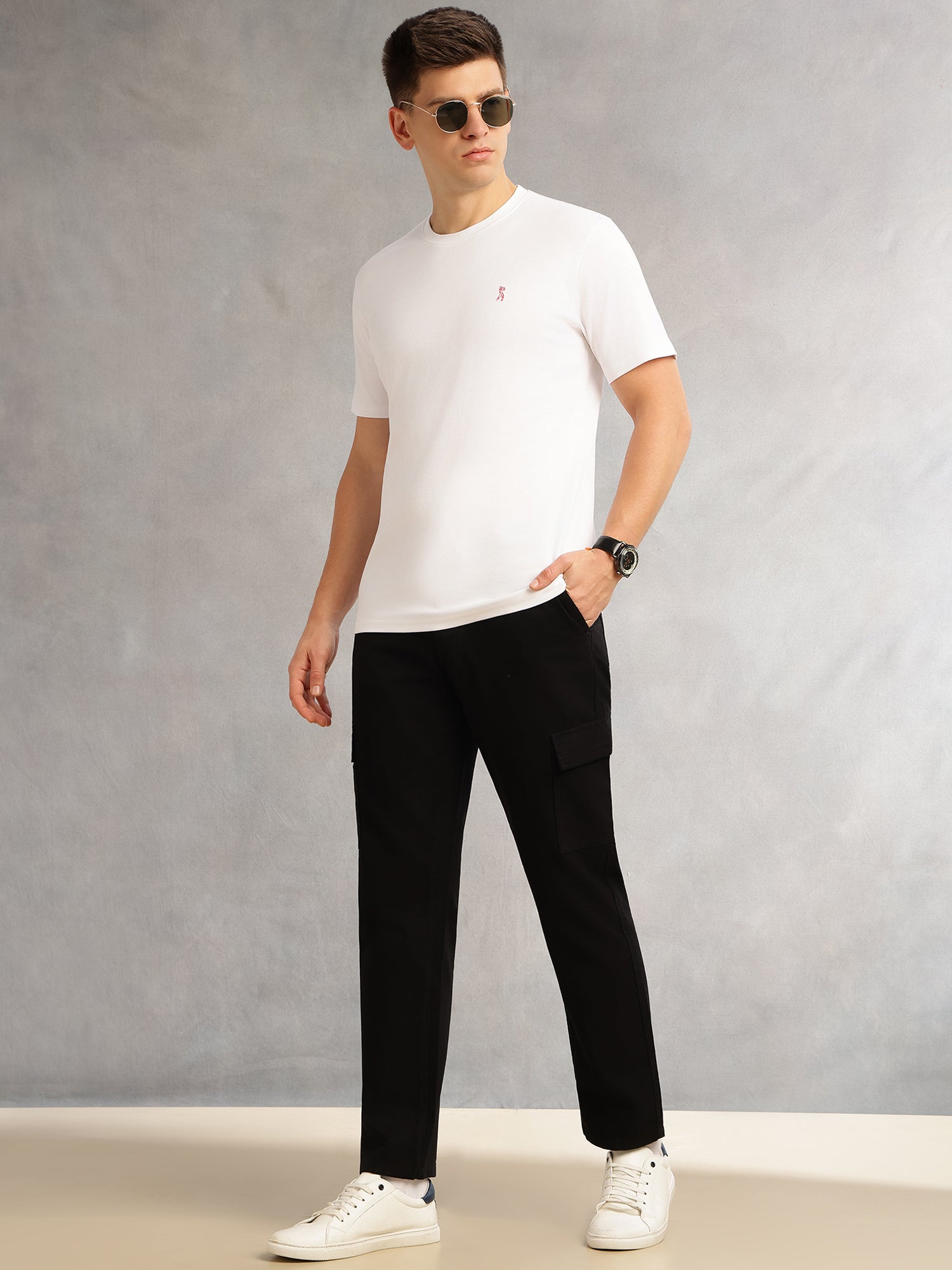Thomas Scott Men White Cricket Club Collection Regular Fit Short Sleeves Round Neck Solid 100% Cotton Knitted Tshirt
