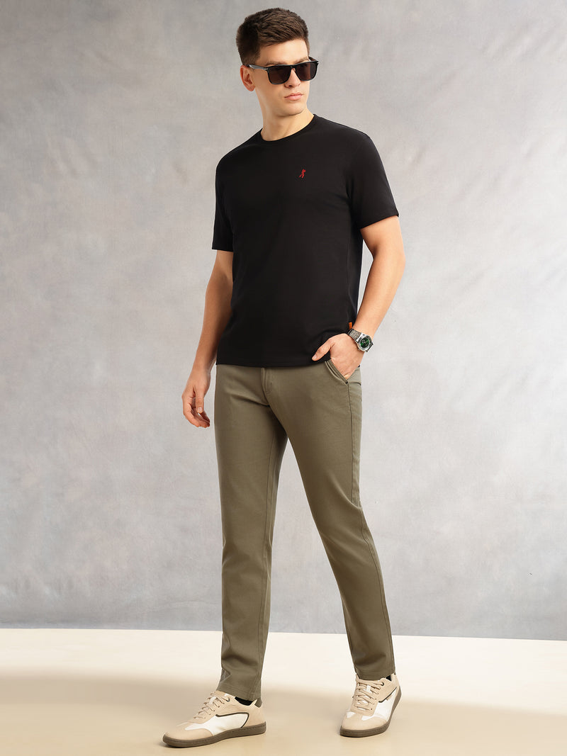 Thomas Scott Men Black Cricket Club Collection Regular Fit Short Sleeves Round Neck Solid 100% Cotton Knitted Tshirt