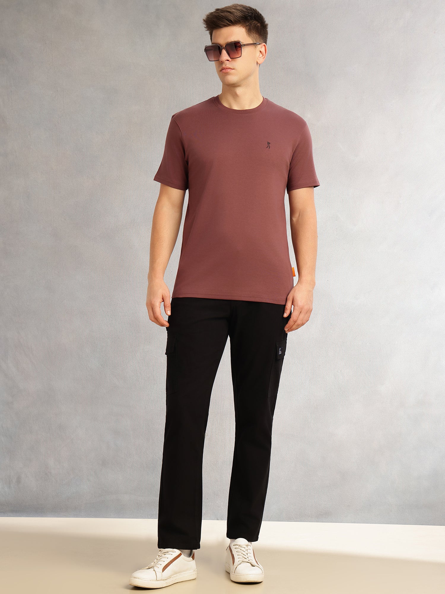 Thomas Scott Men Burgundy Cricket Club Collection Regular Fit Short Sleeves Round Neck Solid 100% Cotton Knitted Tshirt