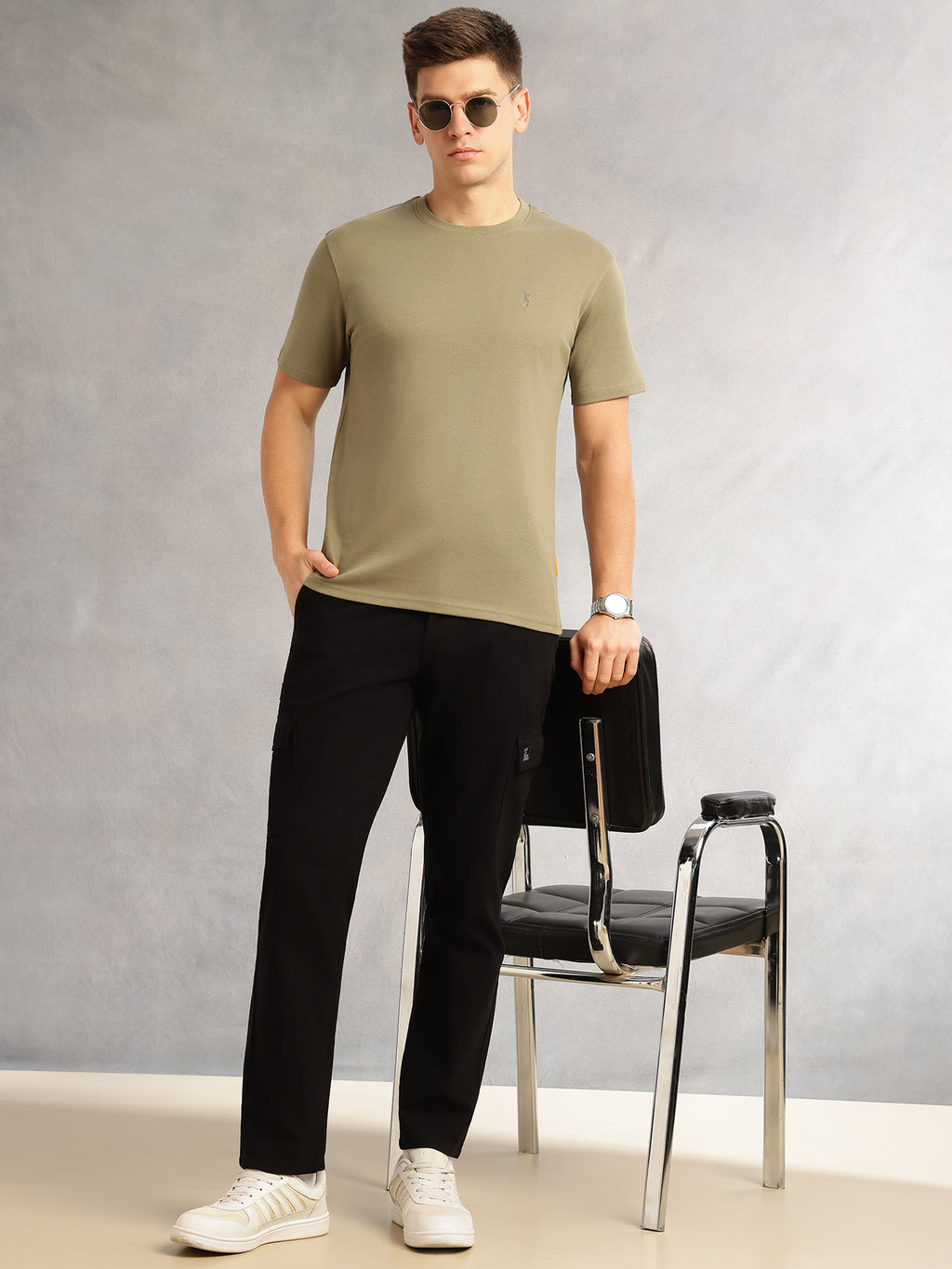 Thomas Scott Men Sea Green Cricket Club Collection Regular Fit Short Sleeves Round Neck Solid 100% Cotton Knitted Tshirt