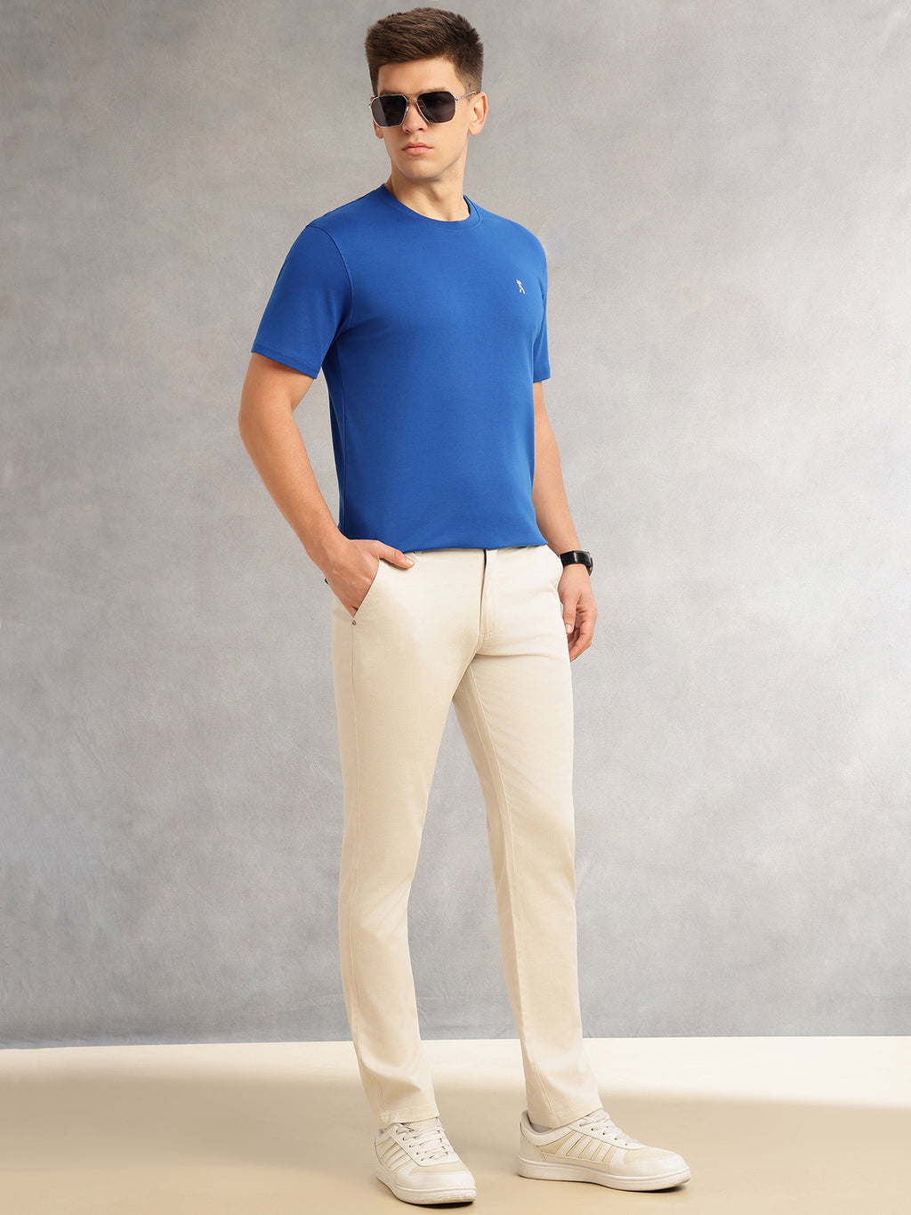 Thomas Scott Men Royal Blue Cricket Club Collection Regular Fit Short Sleeves Round Neck Solid 100% Cotton Knitted Tshirt