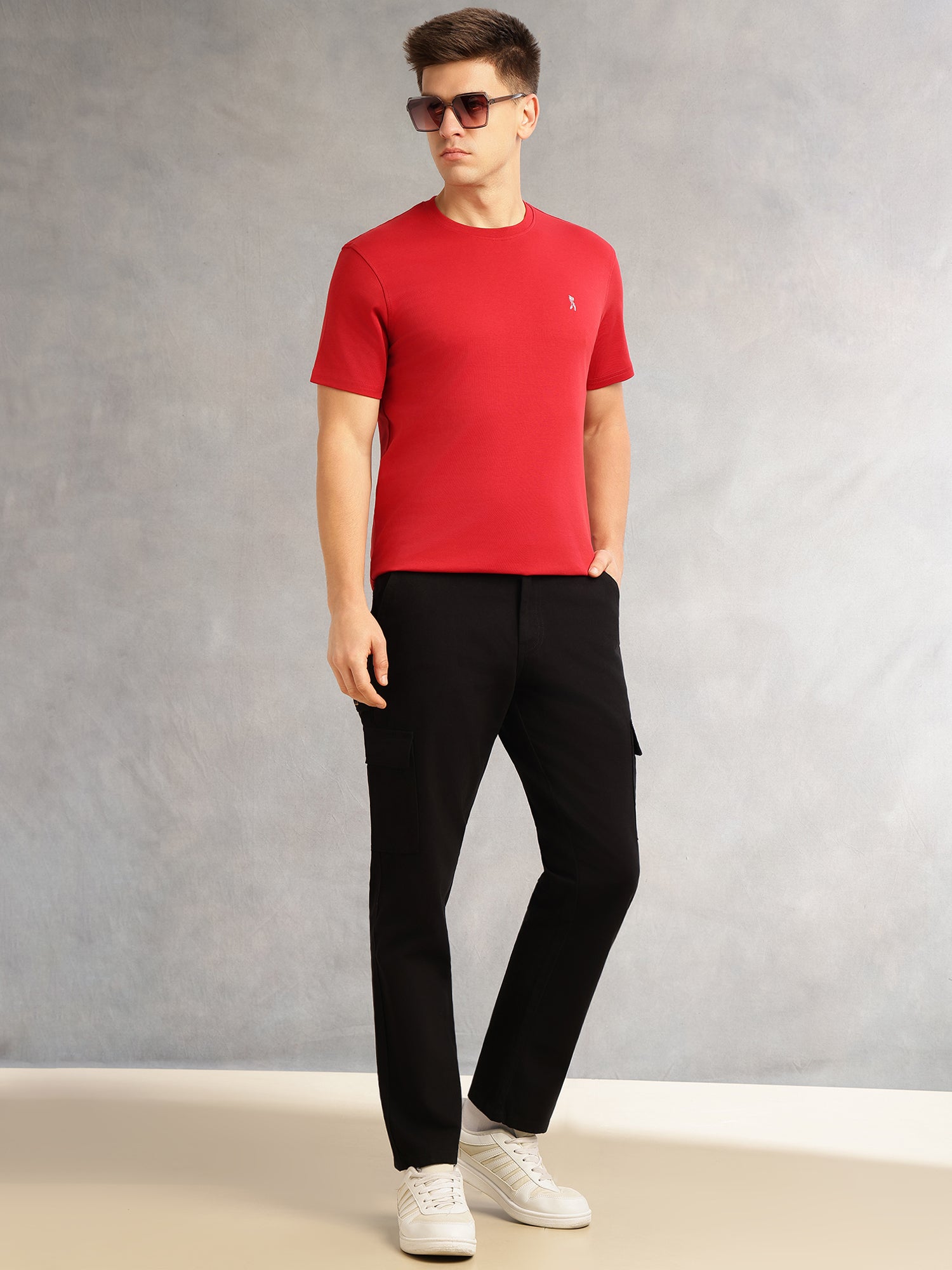 Thomas Scott Men Red Cricket Club Collection Regular Fit Short Sleeves Round Neck Solid 100% Cotton Knitted Tshirt