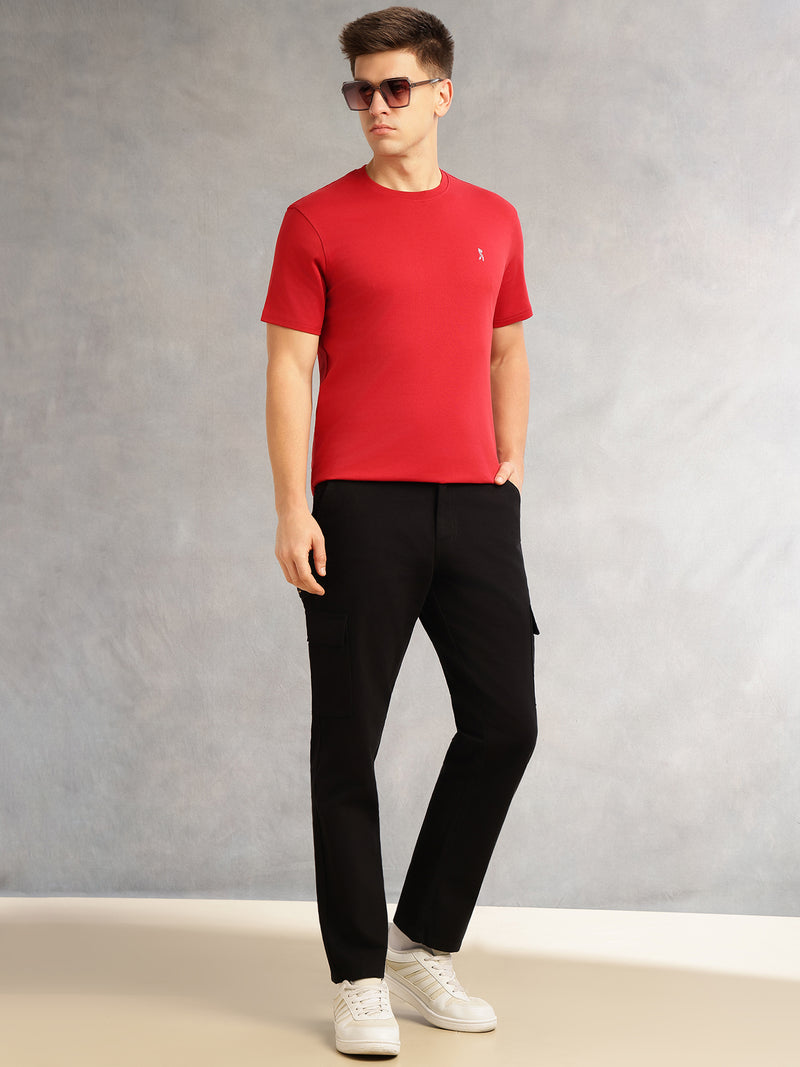 Thomas Scott Men Red Cricket Club Collection Regular Fit Short Sleeves Round Neck Solid 100% Cotton Knitted Tshirt