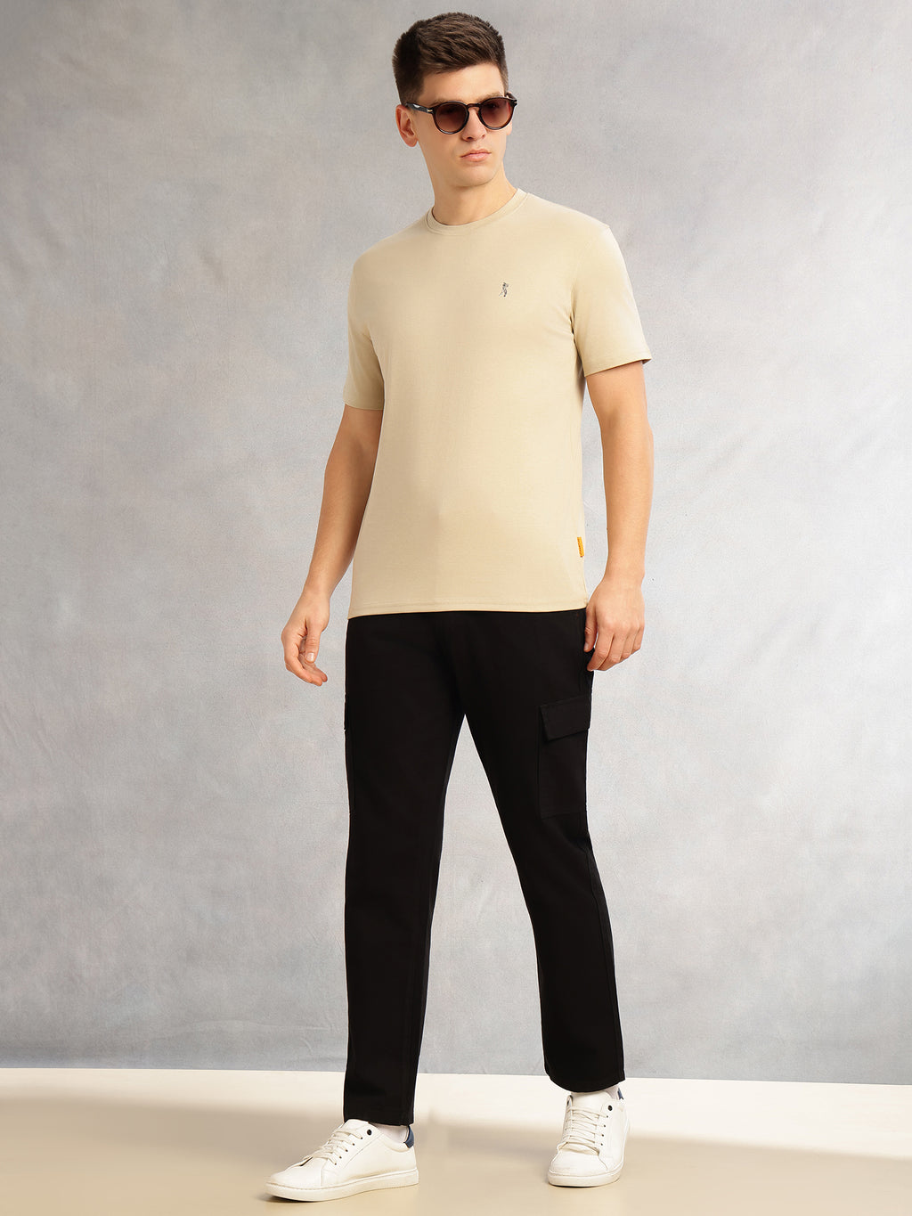 Thomas Scott Men Cream Cricket Club Collection Regular Fit Short Sleeves Round Neck Solid 100% Cotton Knitted Tshirt