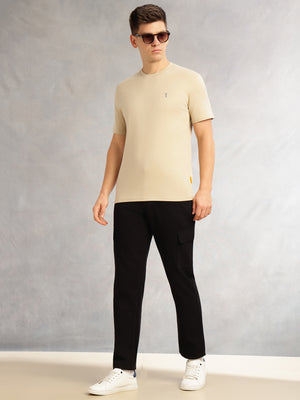 Thomas Scott Men Cream Cricket Club Collection Regular Fit Short Sleeves Round Neck Solid 100% Cotton Knitted Tshirt