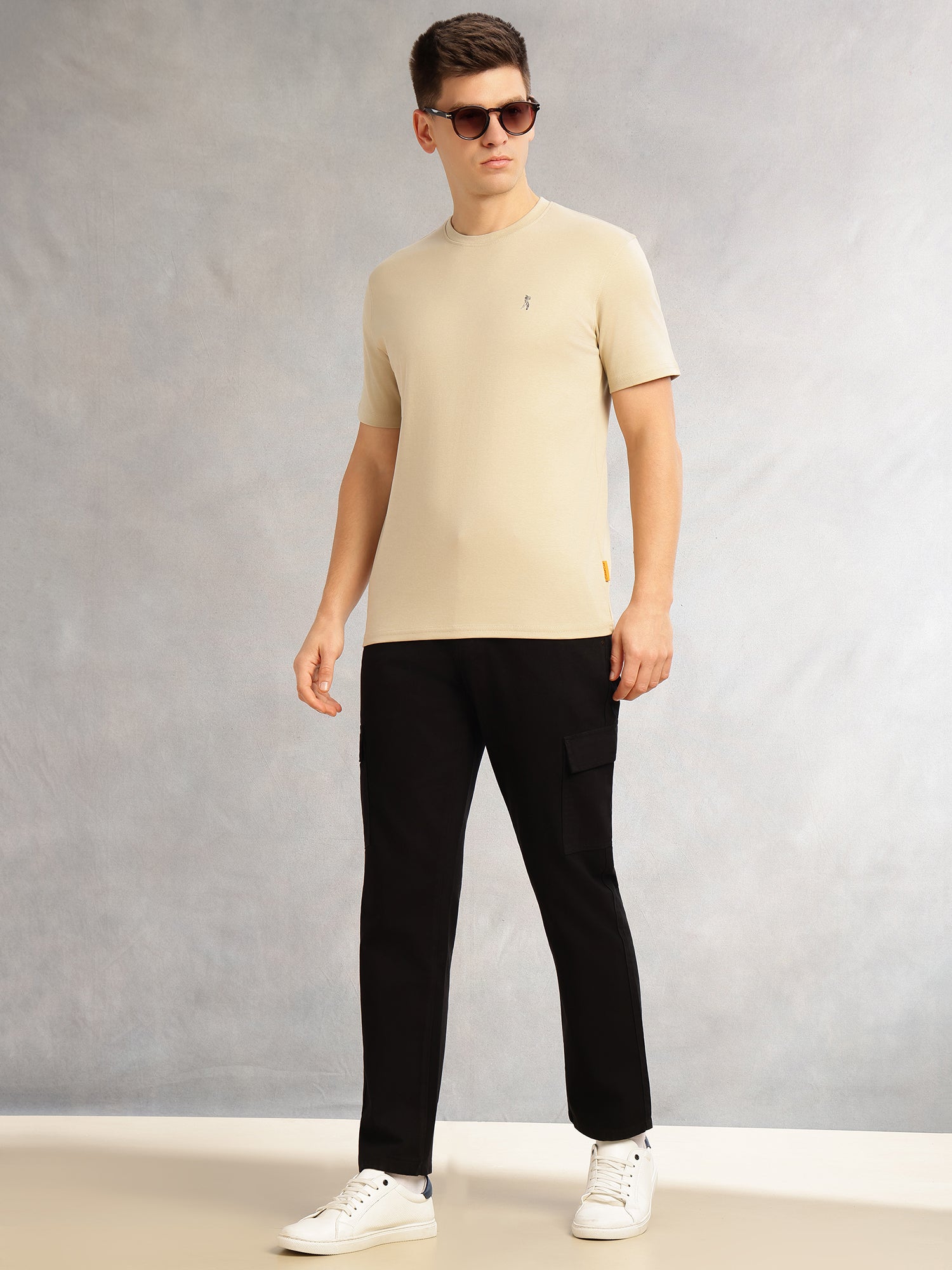 Thomas Scott Men Cream Cricket Club Collection Regular Fit Short Sleeves Round Neck Solid 100% Cotton Knitted Tshirt