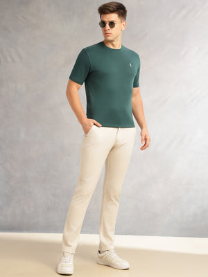 Thomas Scott Men Green Cricket Club Collection Regular Fit Short Sleeves Round Neck Solid 100% Cotton Knitted Tshirt