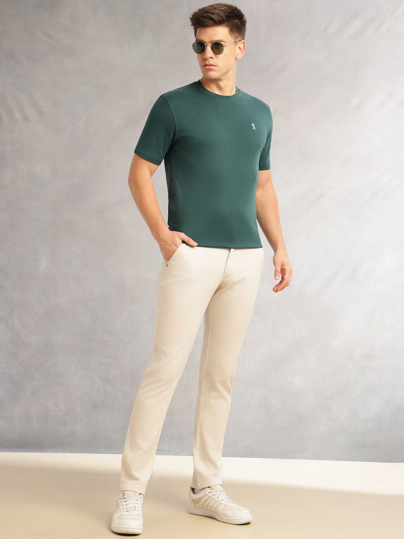Thomas Scott Men Green Cricket Club Collection Regular Fit Short Sleeves Round Neck Solid 100% Cotton Knitted Tshirt