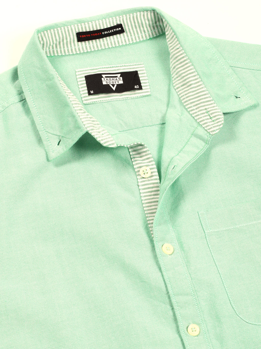Thomas Scott Men Olive Long Sleeves Slim Fit Button-Down Collar 100% Cotton Casual Shirt