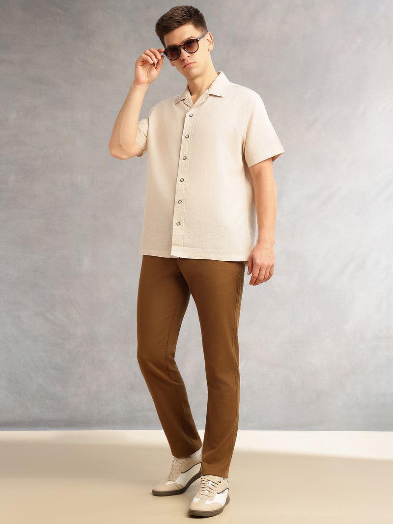 Thomas Scott Men Brown Straight Fit Mid-Rise Solid 4 Pockets Woven Chinos Trouser