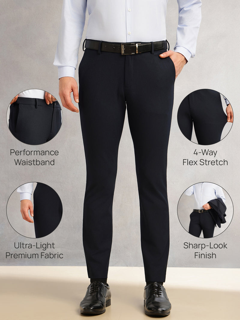 Thomas Scott Men Navy1 Slim Fit Mid-Rise Flexi-Waist 4-Way Stretch Solid Formal Performance Trouser