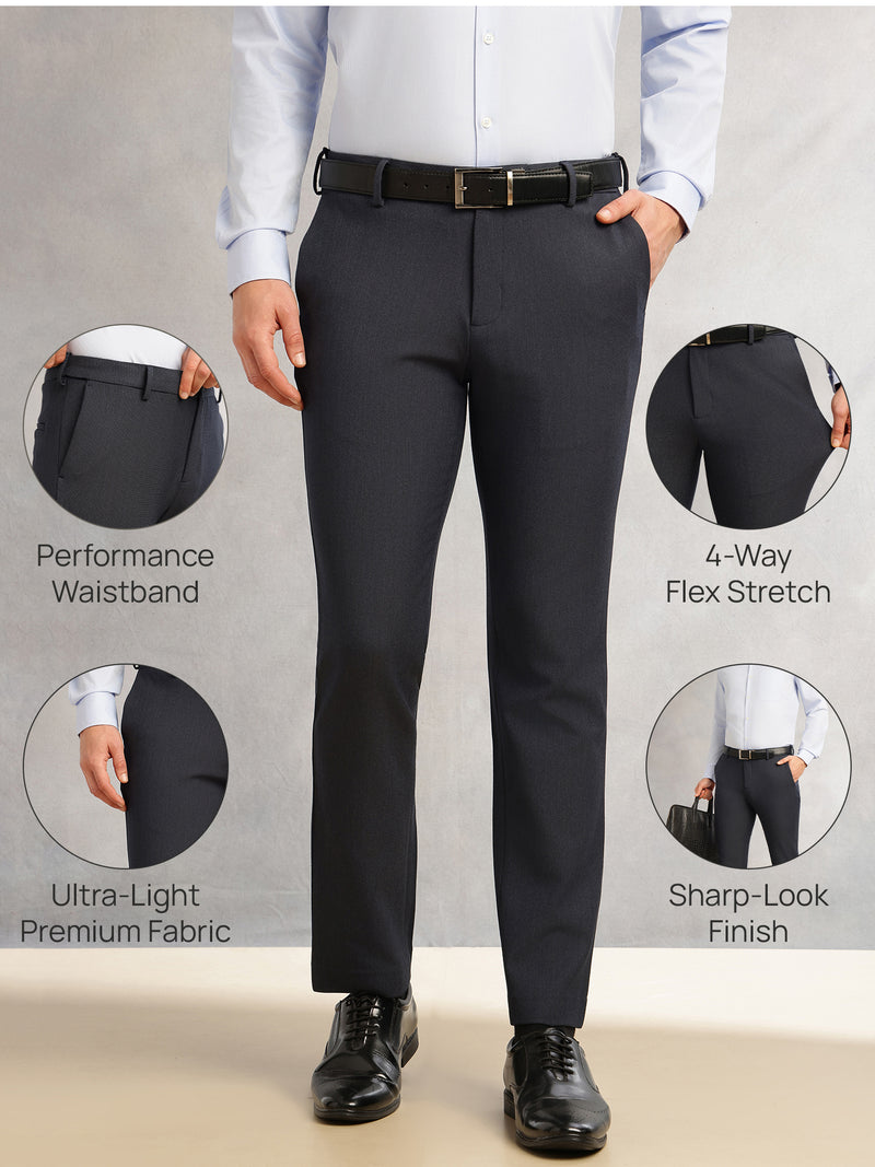Thomas Scott Men Navy2 Slim Fit Mid-Rise Flexi-Waist 4-Way Stretch Solid Formal Performance Trouser