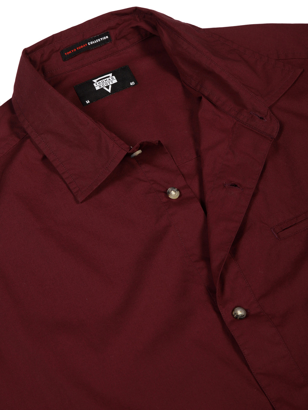 Thomas Scott Men Wine Oversized Short Sleeves Spread Collar Solid 100% Cotton Casual Shirt